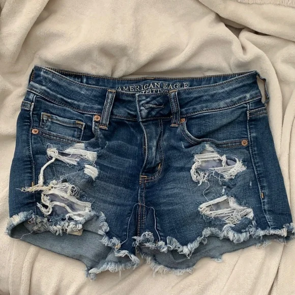 American Eagle Outfitters Ripped Blue Jean Shorts - Picture 1 of 6